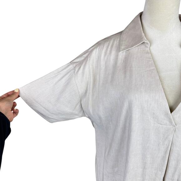 Preston & York Neutral Tan Linen Blend V-neck Collared Knee Length Shift Dress - Picture 7 of 11